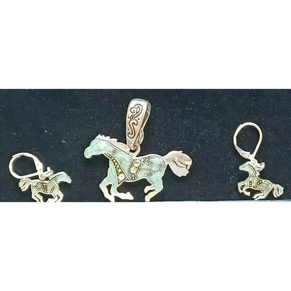 Enameled Blue Horse Charm and Earrings Western Cowboy Rodeo Range Pierced - Picture 3 of 8